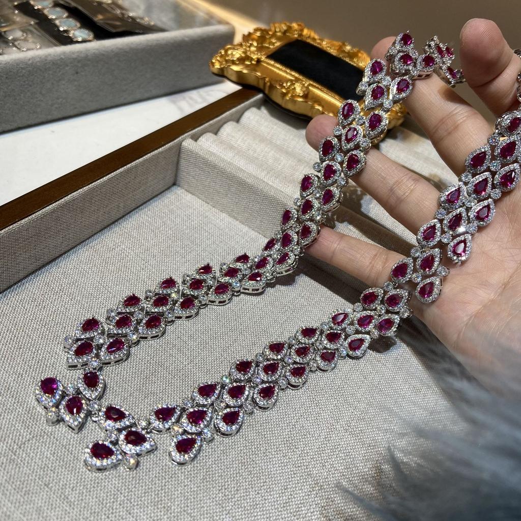 Fashion Personality Trendy Flash Full Diamond Tassel Necklace Bracelet Set Women'S Fashion Versatile