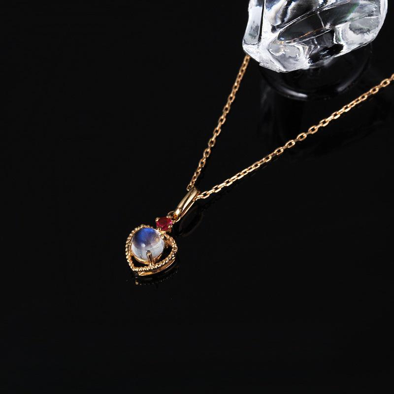 Soft Plate S925 Silver & 14K Gold Moonstone Heart Necklace Pendant - Elegant Women s Clavicle Chain S925 Silver