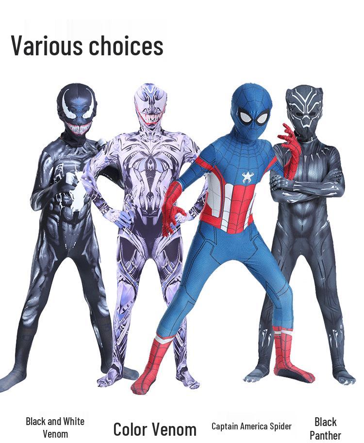 Venom Superhero Bodysuit Halloween Costume: Spiderman & Black Panther Cosplay Jumpsuit