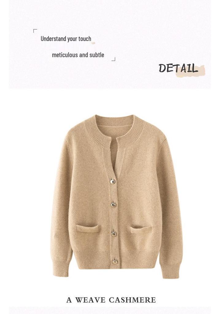 Women's Cashmere Knit Cardigan - Autumn/Winter, Single-Breasted, Round Neck, Loose Fit, Slimming, Solid Color.