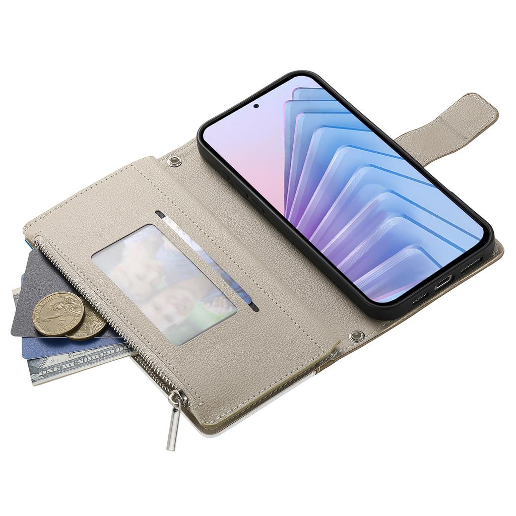 Pentru Xiaomi Redmi Note 14 Pro 4G Husă Portofel cu Fermoar Culoare Îmbinată Piele Husă Tip Carte cu Curele