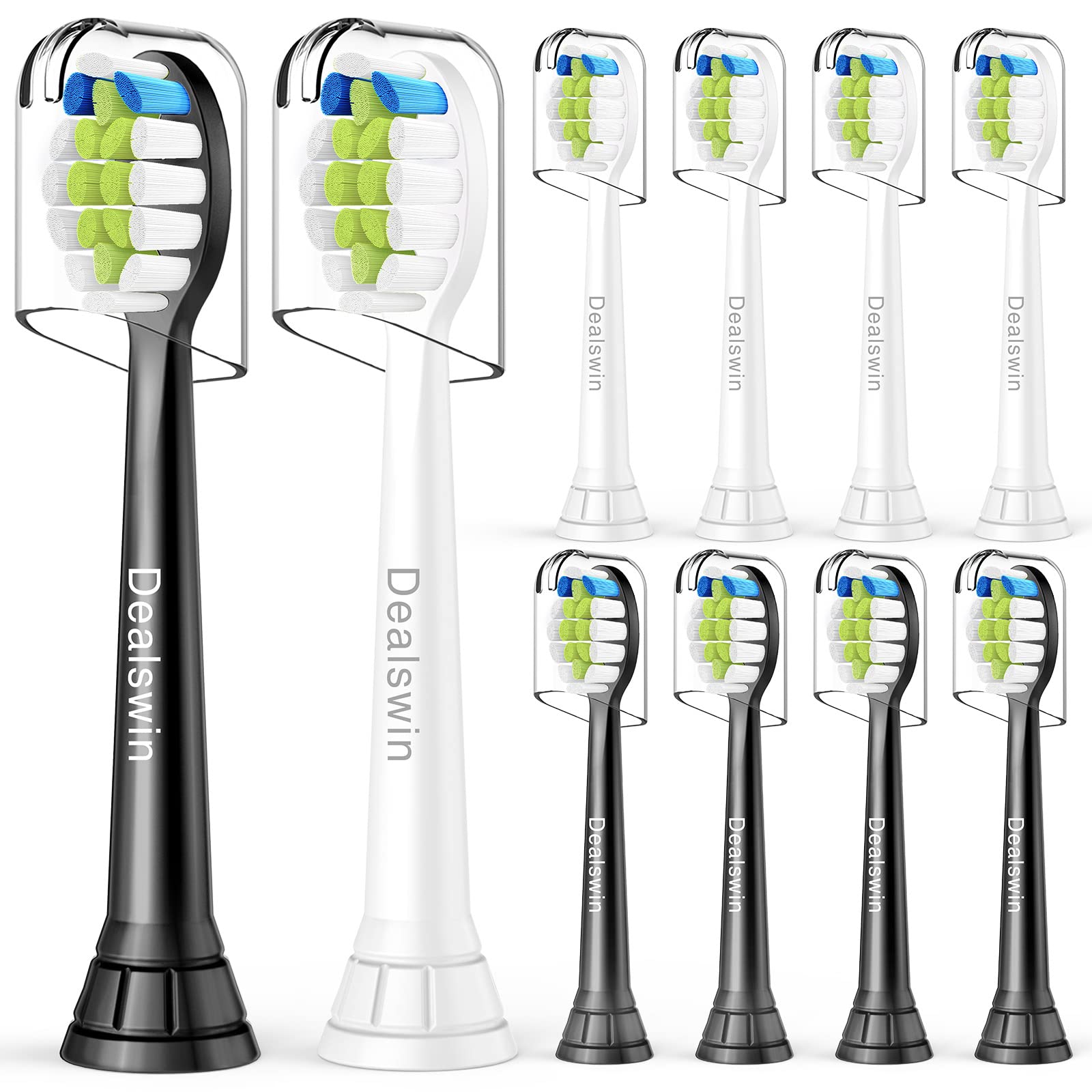 

Dealswin Сменные насадки для зубных щеток Philips Sonicare Электрические бытовые сменные насадки для удаления зубного налета Совместимые с и другими [10 штук] чёрный