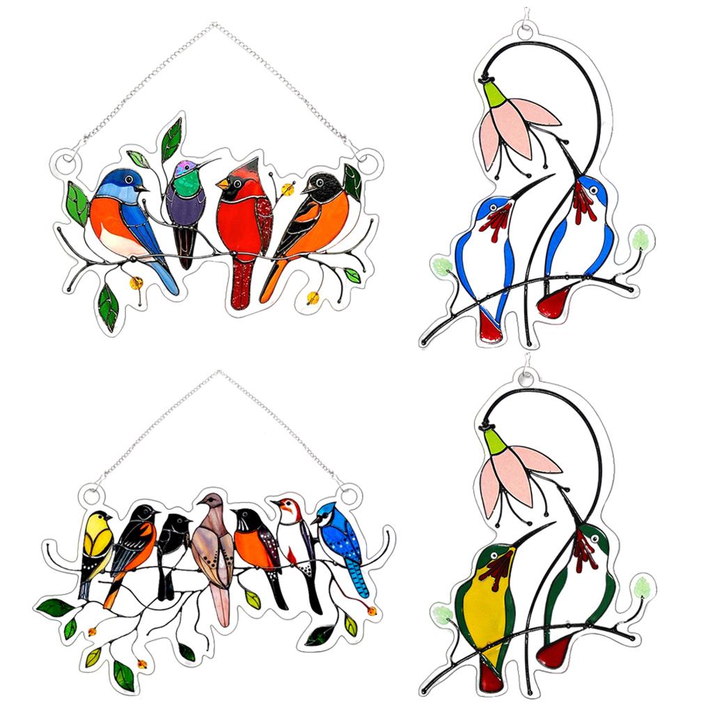Acrylic Multicolor Birds On A Wire High Stained Glass Window Panel Home Living Room Accessories Garden Decoration