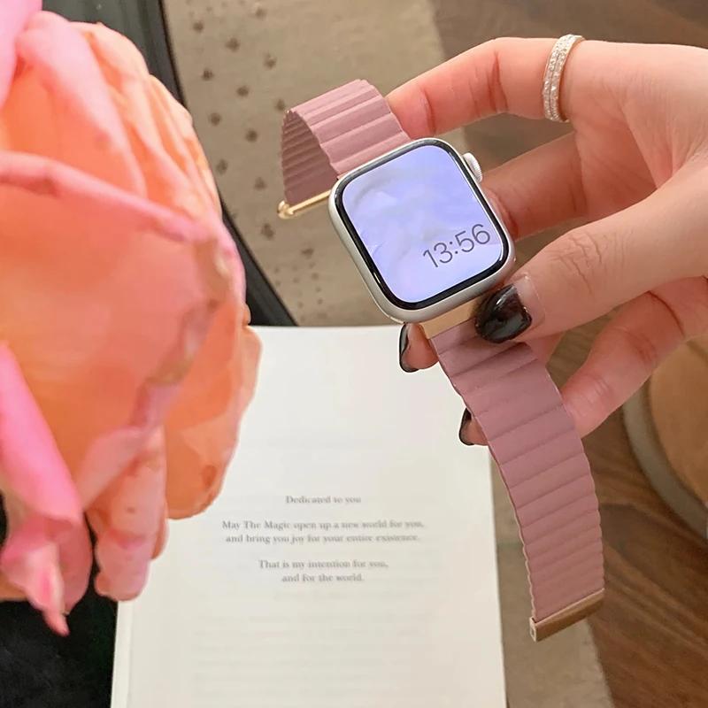 Geeignet für Apple Watch 8 Armband Apple Watch se/ultra/7. Generation iwatch6 Lederarmband magnetische Anziehungskraft Kreativität