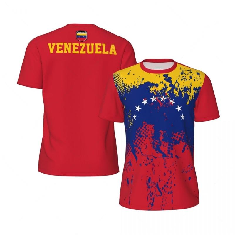Grafica Bandiera Venezuela Maglia da Calcio Uomo Moda Emblema Nazionale Stampa 3D Maglietta Sportiva Casual Oversize Traspirante
