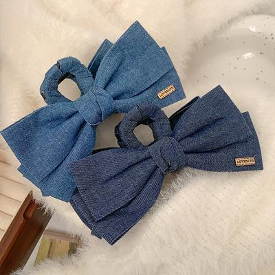 Agrafă de păr din denim cu fundă albastră, stil leneș, temperament retro, clip de prindere, modă de nișă, accesorii de păr pentru partea din spate a capului, femeie