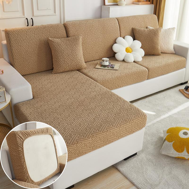 Plush Sofa Seat Cover for Living Room Velvet Cushion Elastic Corner Couch 1/2/3/4 Seater Solid Slipcovers Set