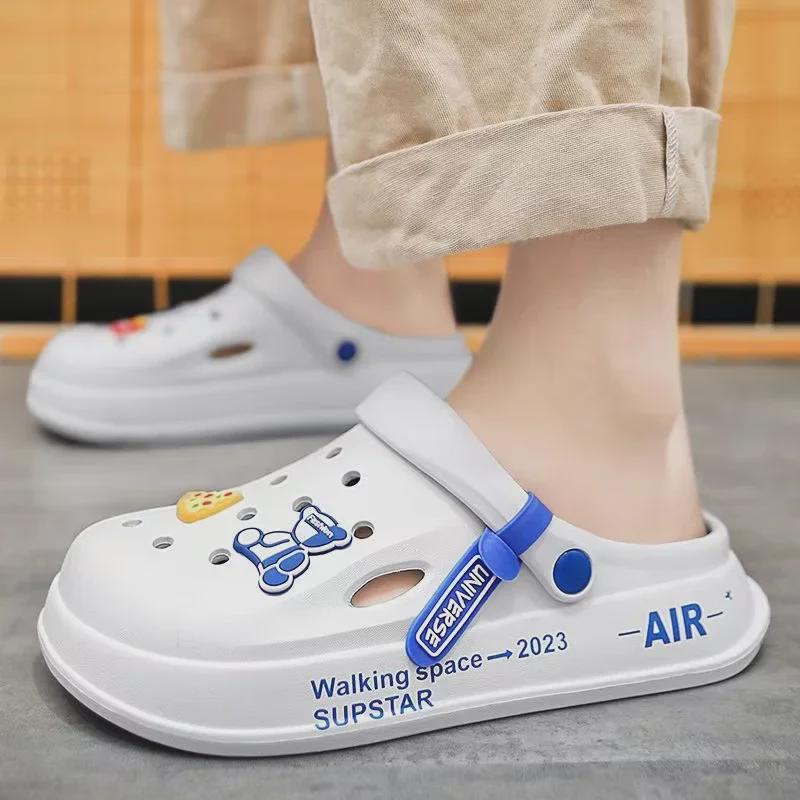 Papuci de plajă pentru bărbați 2025 cu talpă groasă, cu degete închise, antiderapați