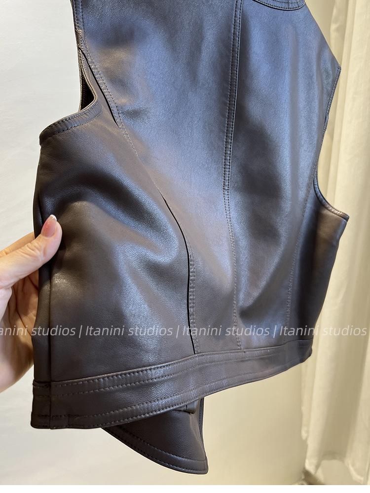 Women's PU Leather Motorcycle Vest - Short Sleeveless Waistcoat, 2025 Autumn Korean Style Outerwear