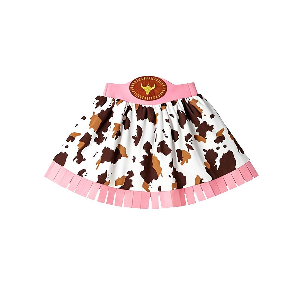 Kinder Cowgirl Cosplay Verkleidungsset Rosa/Braun Fransen Westliches Kostüm für Halloween-Mottoparty Bühnenauftritt