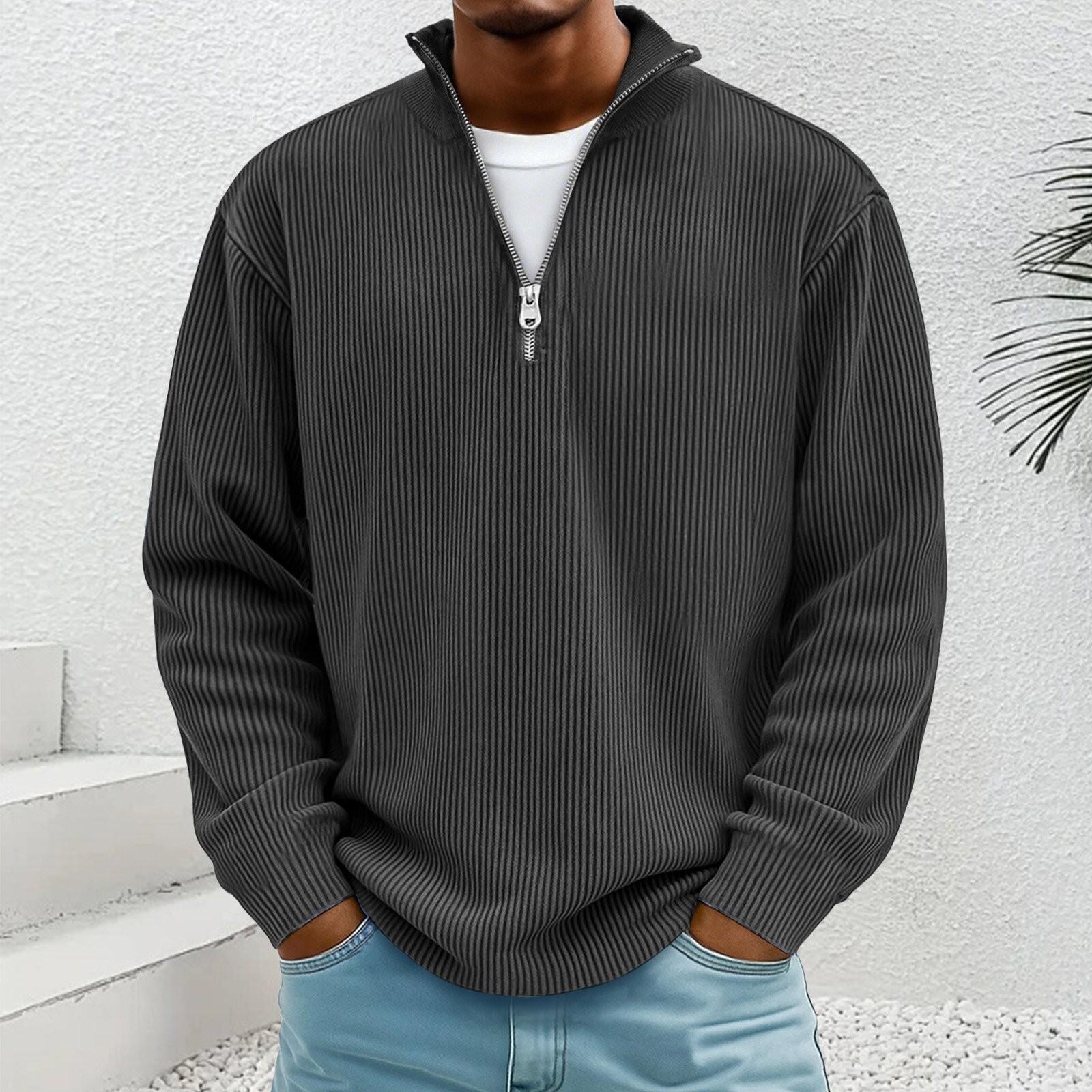 Autumn 2025 Men s Corduroy Stand Collar Zipper Pullover Hoodie Extra Large темно-серого