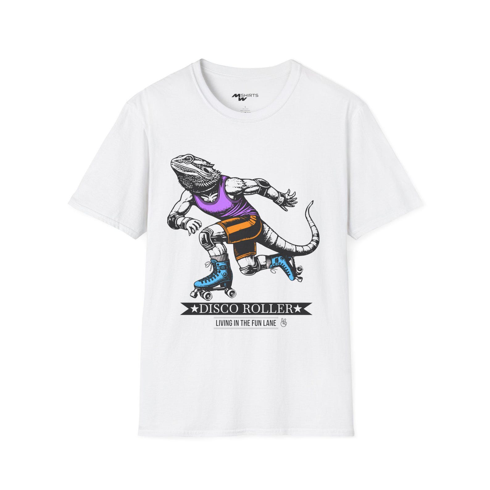 Roller Skating Lizard T-Shirt: Sporty Disco Reptile Graphic Tee S