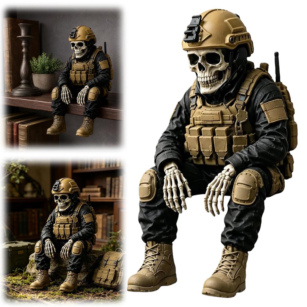 Gothic Skull Sitting Firefighter Figurine Resin Skeleton Statue Shelf Home Decor Hero Memorial Gift