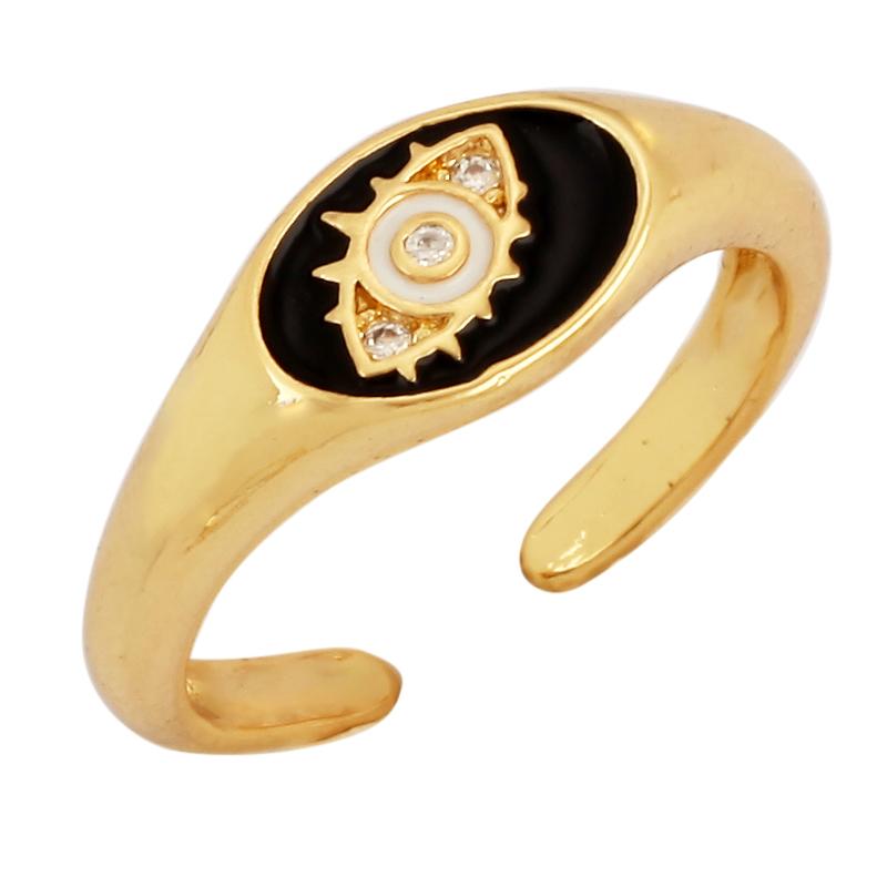 New Colorful Enamel Coated Zircon Finger Ring,Unique Eye Brass 18K Gold Plated Open Adjustable Rings Jewelry Findings Supply P34