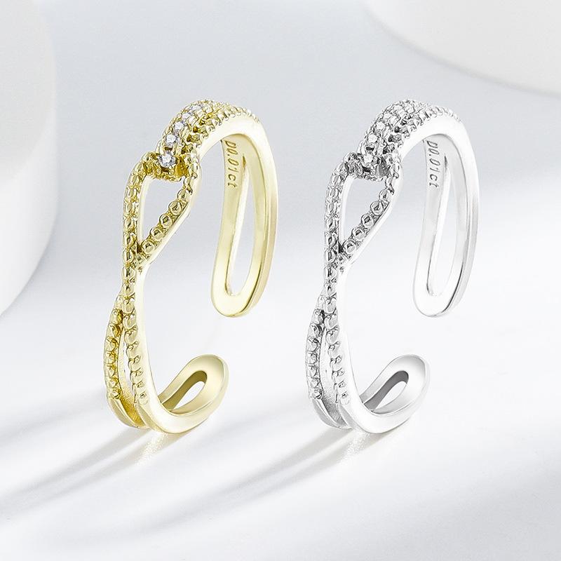 925 Sterling Silver Geometric Double Lines Cross Opening Design Sense Fashion Ladies RingGood Product