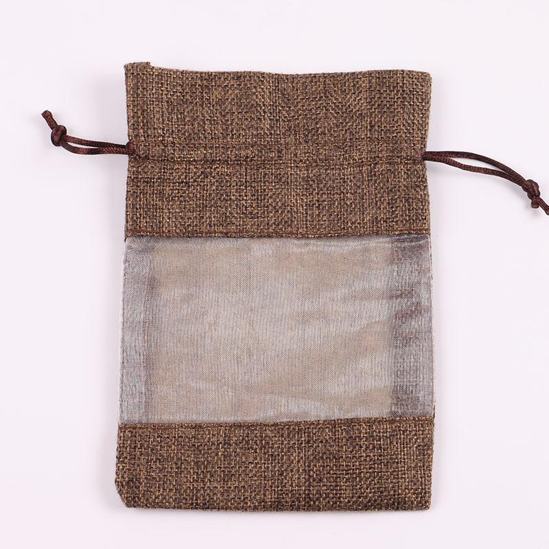 20pcs Linen Drawstring Bags Window Bags Spliced Mesh Bags Cosmetic Sorting and Storage Bags Gauze Bags Drawstring Bags