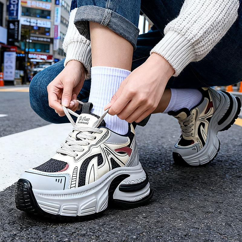 Showing feet Small man thick-soled inner height increase Daddy shoes Women's spring and autumn new mesh sports casual shoes