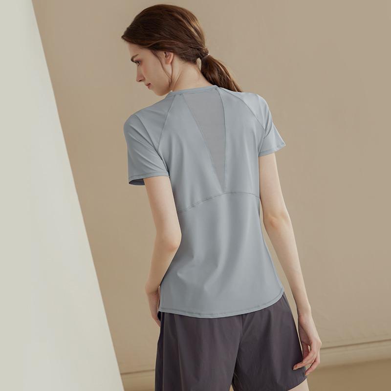 Women s Slimming Quick-Dry Mesh Splice Short Sleeve Yoga Top Small