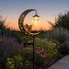 Solar Moon And Hummingbird Garden Light, Outdoor Cracked Glass Ball Stake Lamp for Yard, Waterproof Automatic LED Lighting for Patios Lawns