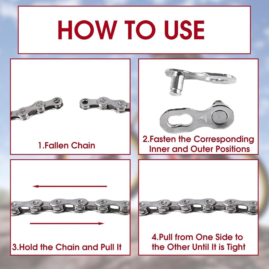 8 Pairs Bicycle Chain Links, 6/7/8 Speed Quick Release Bike Chain Connectors, Replacement Reusable Steel Bicycle Missing Link Repair Accessories