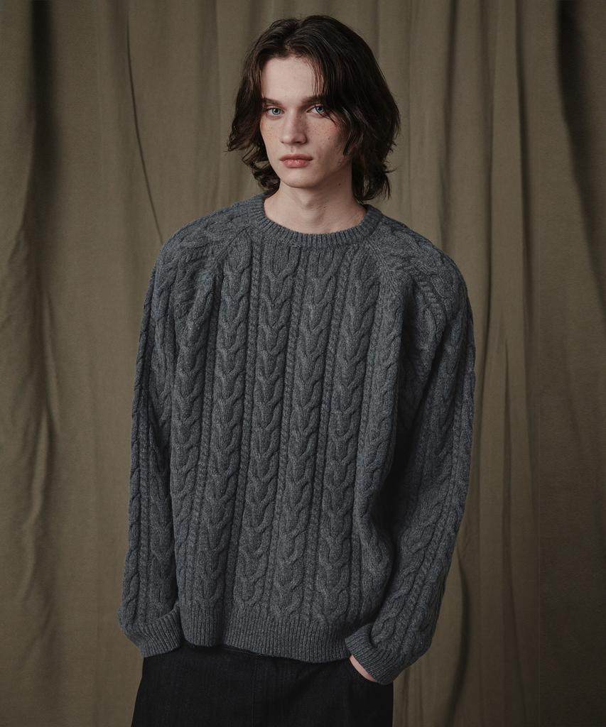 GLW Raglan Cable Knit Charcoal