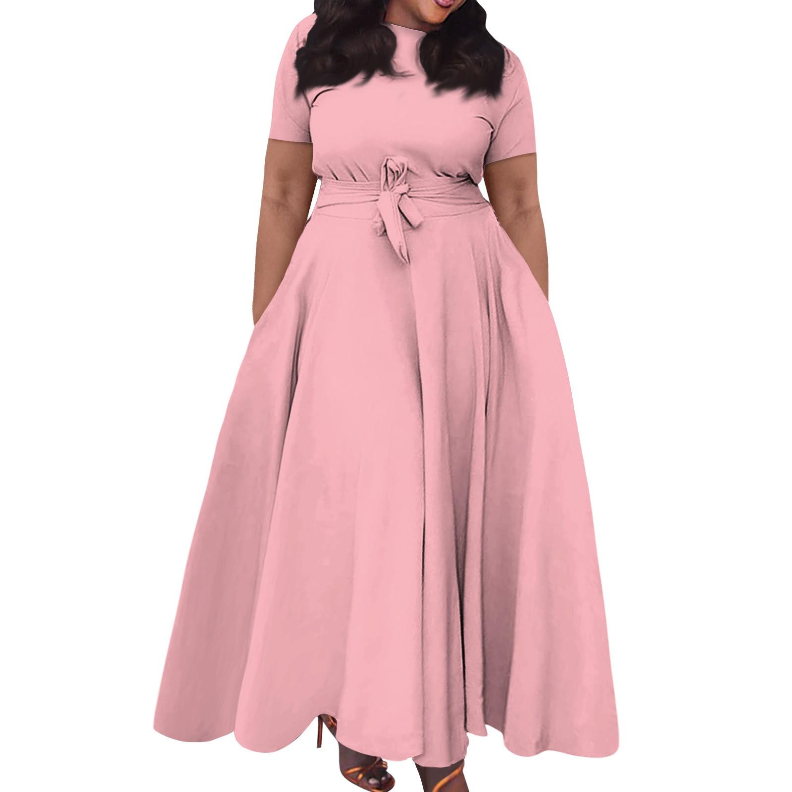 

Женское повседневное модное свободное платье большого размера с круглым вырезом и короткими рукавами на бретелях XXXXXL розовый