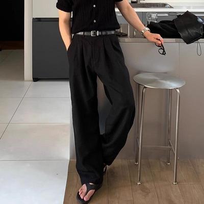 Men Spring and Summer Draped Wide Leg Pants Leisure Solid Color Straight Trousers Elegant Sweatpants