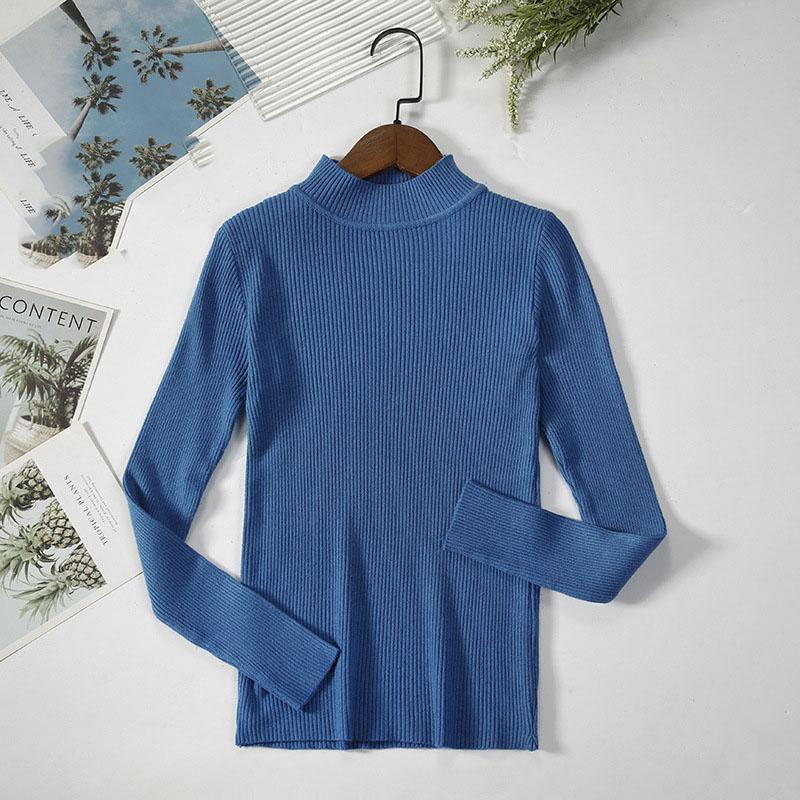 Long Sleeve Half High Neck Sweater Women's Pullover Solid Color Slim Knit Bottoming Shirt Elegant and Comfortable Women's Clothes