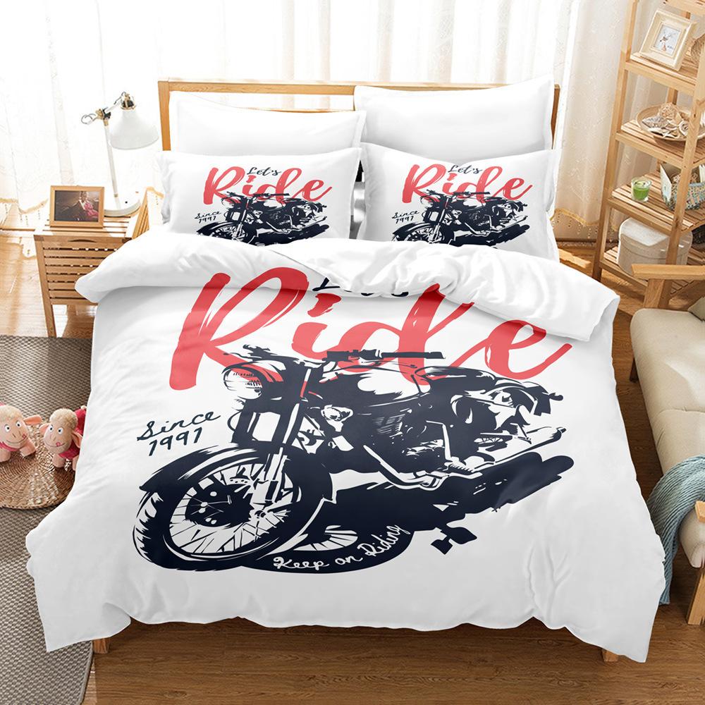 Cool Harley 3D Motocross Rider Duvet Cover Set Microfiber Red Black Dirt Bike Extreme Sports Theme Motorcycle Pattern Bedding