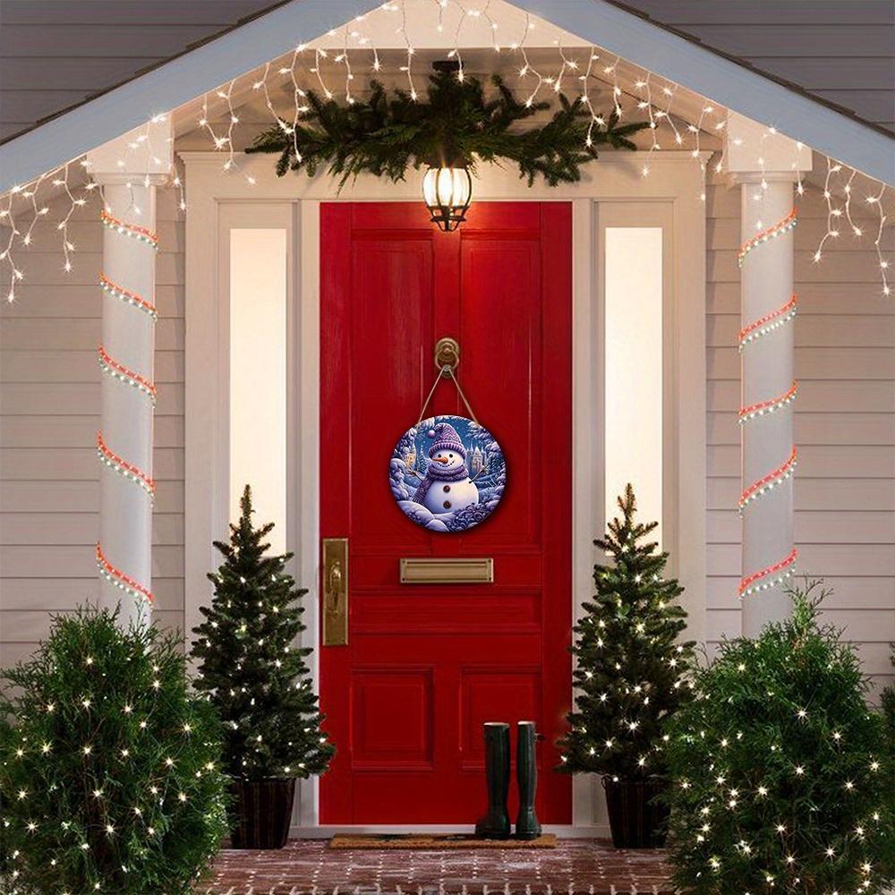 Entzückendes Schneemann Weihnachts Holzschild, Warmes Winter Rundes Weihnachtsornament für Haustür Wandbehang Dekor, Ideales Weihnachtsgeschenk
