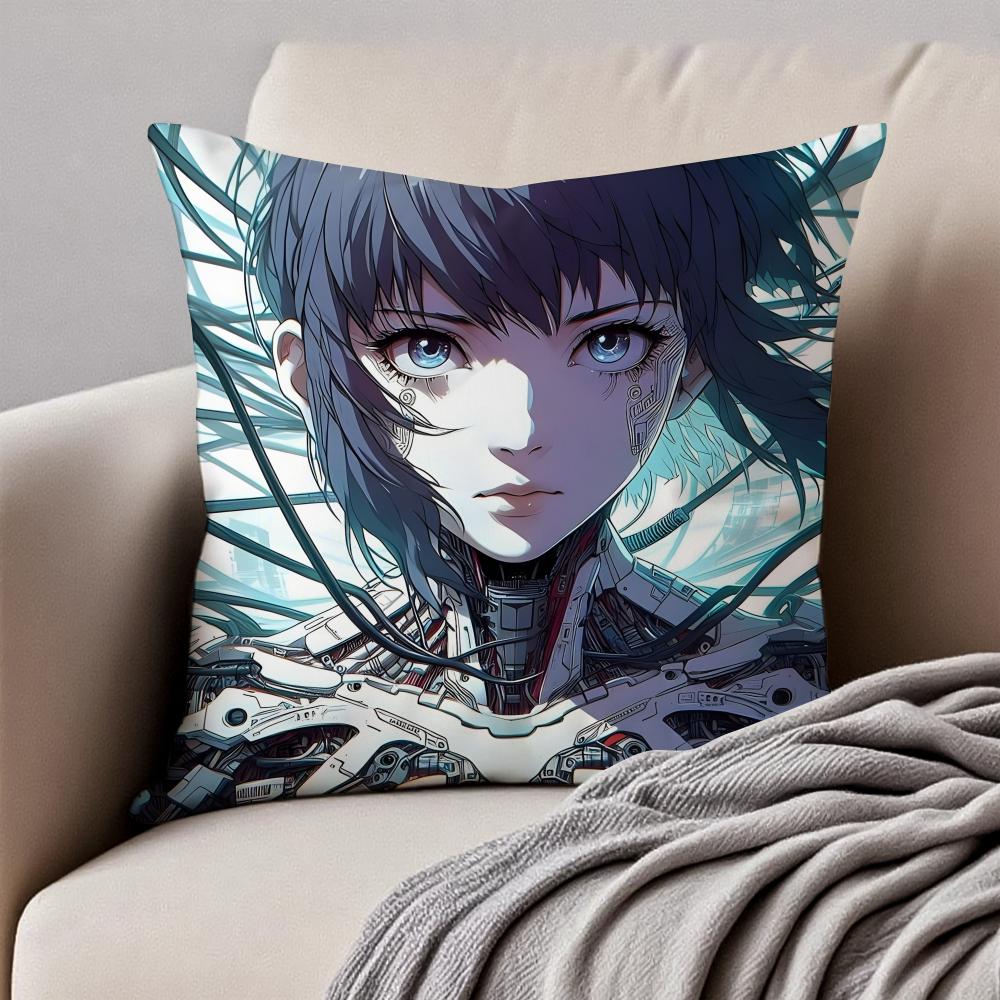 Classic Japanese Anime GGhost In The Shell Cushion Cover Pillowcase Antidustmite Invisible Zipper Short Plush Sofa Cushion