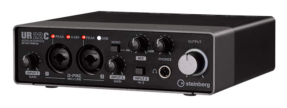 STEINBERG UR22C Audio USB for Cubase Interface, 2-in/2-out, 3.0 (Type-C) compatible, AI, 32-bit/192kHz