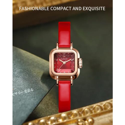 Women's Square Wristwatch, Small, Stylish, Waterproof, Leather Strap, Simple, Cute, Casual, Red, Perfect Gift for High School Students
