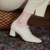 Mature Dress Women Pumps Fashion Office Ladies Thick Heels Round Toe Genuine Leather Lace-Up Shoes Woman 2024 New Spring Autumn