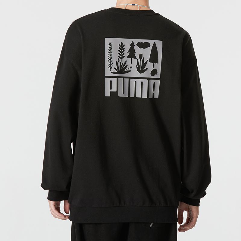 Puma Solid Color Simple Logo Print Pullover Sweatshirt Men Tops Black 538780-01