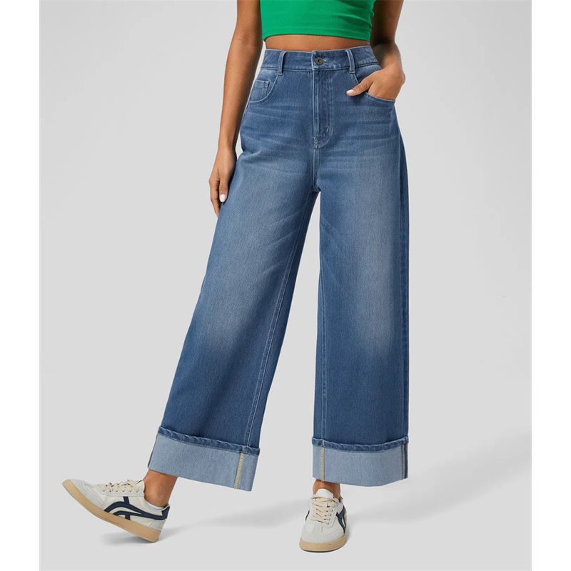 

2025 Джинсы-леггинсы с высокой посадкой и брюки с широкими штанинами Dark Blue XXL