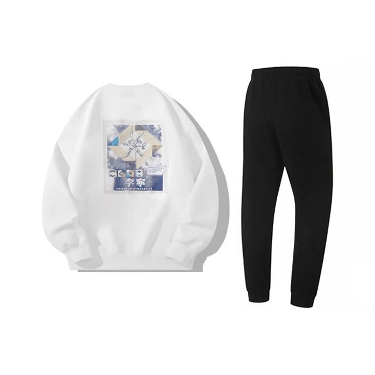 Li Ning Flower Theme Print Fashion Loose Breathable Round Neck Pullover Long Sleeve Sweatshirt Casual Sports Suit YWDV397-2+AKLUA73-4