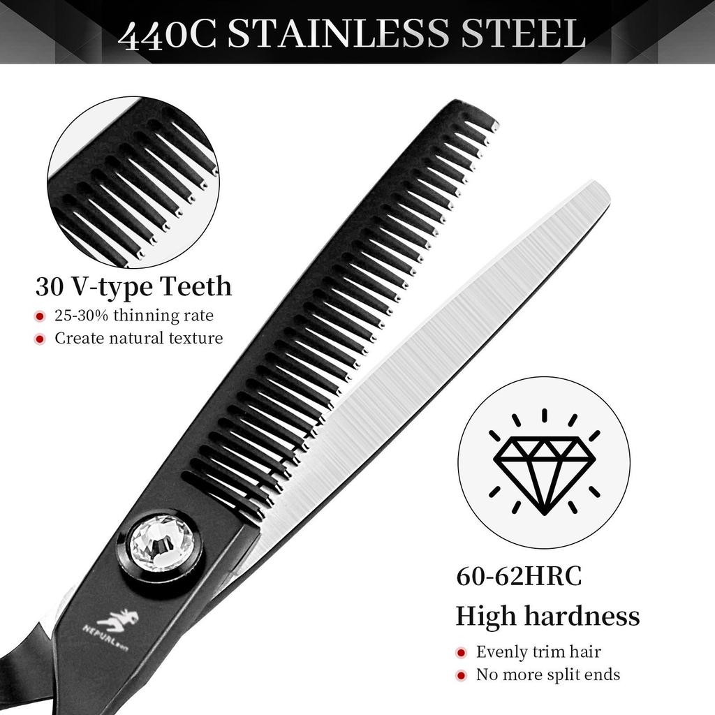 6.0" Napson 440C Hairdressing Scissors Set: Straight, Serrated & Thinning for Salon Use
