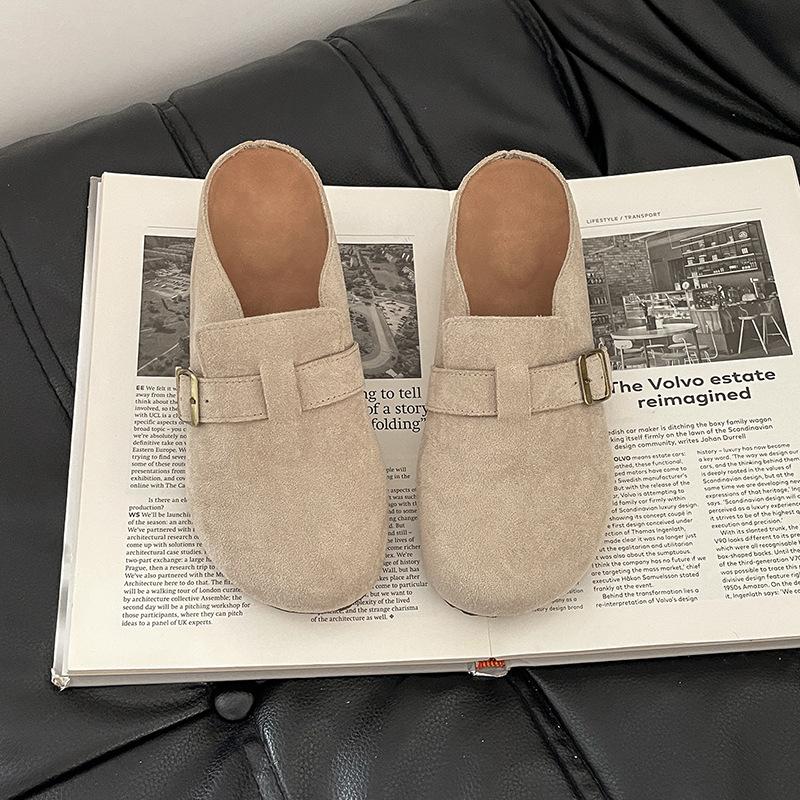 

Универсальное тесто для ремонта повседневная сумка голова полушлепанцы девушки осень ретро пряжка ремня одна педаль плоская обувь прилив 40 абрикосовый