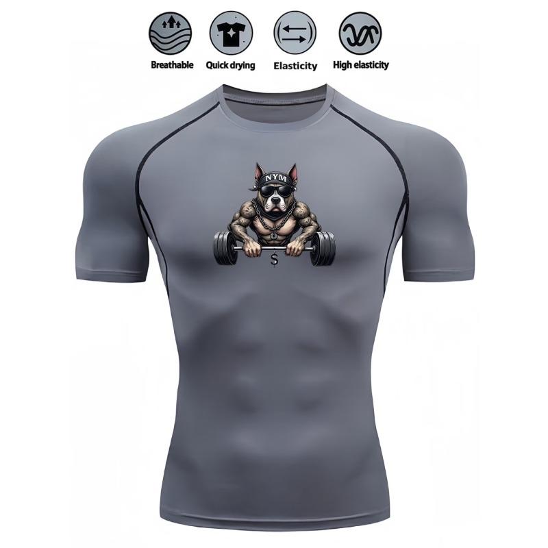 Mens Compression Short Sleeve T-Shirt Muscular Bulldog Weightlifting Graphic Breathable Quick Dry High Elasticity Gym And Streetwear Athletic Top