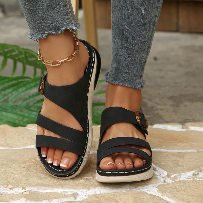 Plus Size Women Thick Sole Hook‑and‑Loop Stitched Sports Wedge Sandals