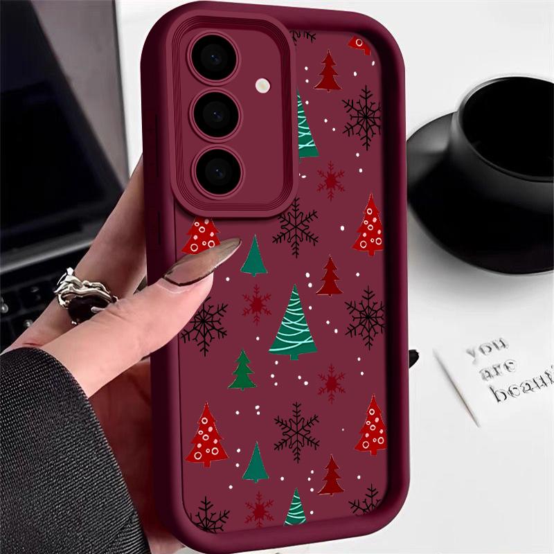 For Samsung Galaxy S25 Edge S24 Ultra S23 S22 Plus S21 FE A16 A26 A17 A35 A36 A54 A55 A56 5G Capa Christmas Tree Snowflake Case