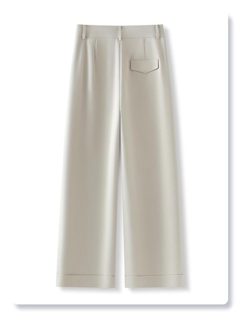 Women's Beige Wide-Leg Suit Pants - Spring 2025 Petite Casual Slimming Nine-Point Trousers