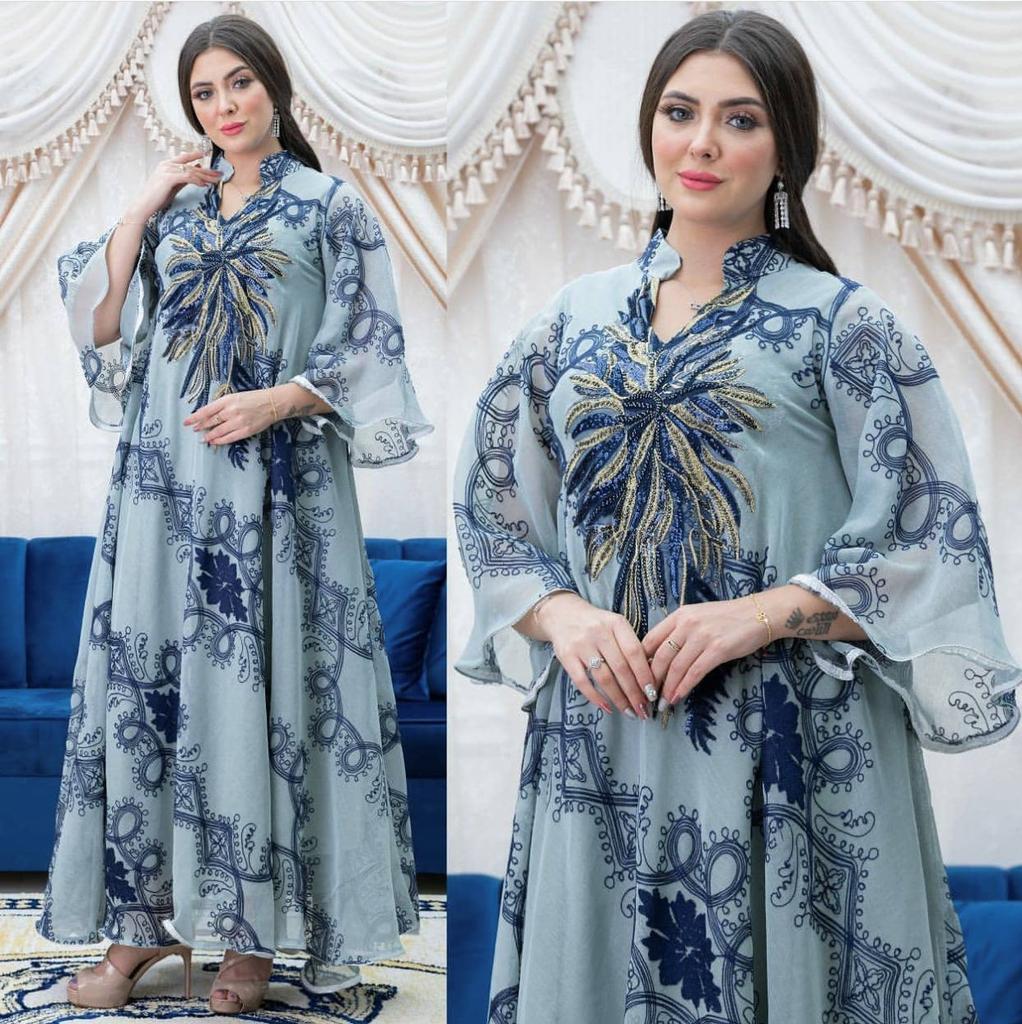 Luxusní dámské dlouhé šaty Středního východu Abaya muslimské dámské flitrované vyšívané šaty Robe