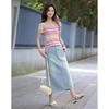 Demana Retro French Style Color-Block Square Neck Knit Top