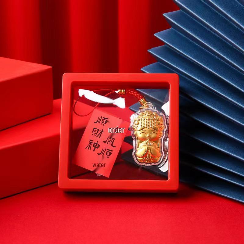 Year of the Snake Gold Foil Phone Charm: Cartoon Snake with Mazu God for Peace, Joy, and Wealth Attraction - Good Luck Gift.