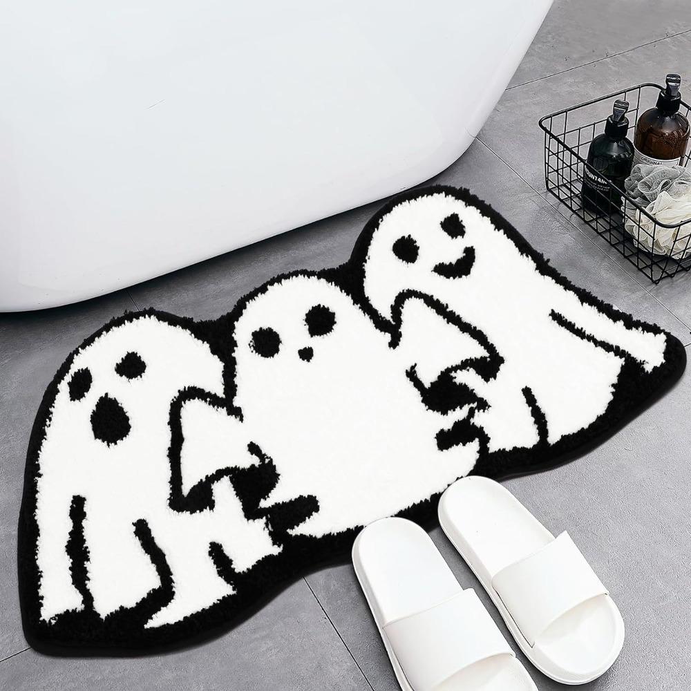 Imitation Cashmere Halloween Door Mat Microfiber Skull Decoration Entrance Door Mat Anti-slip Cartoon Bedside Floor Mat Bedside