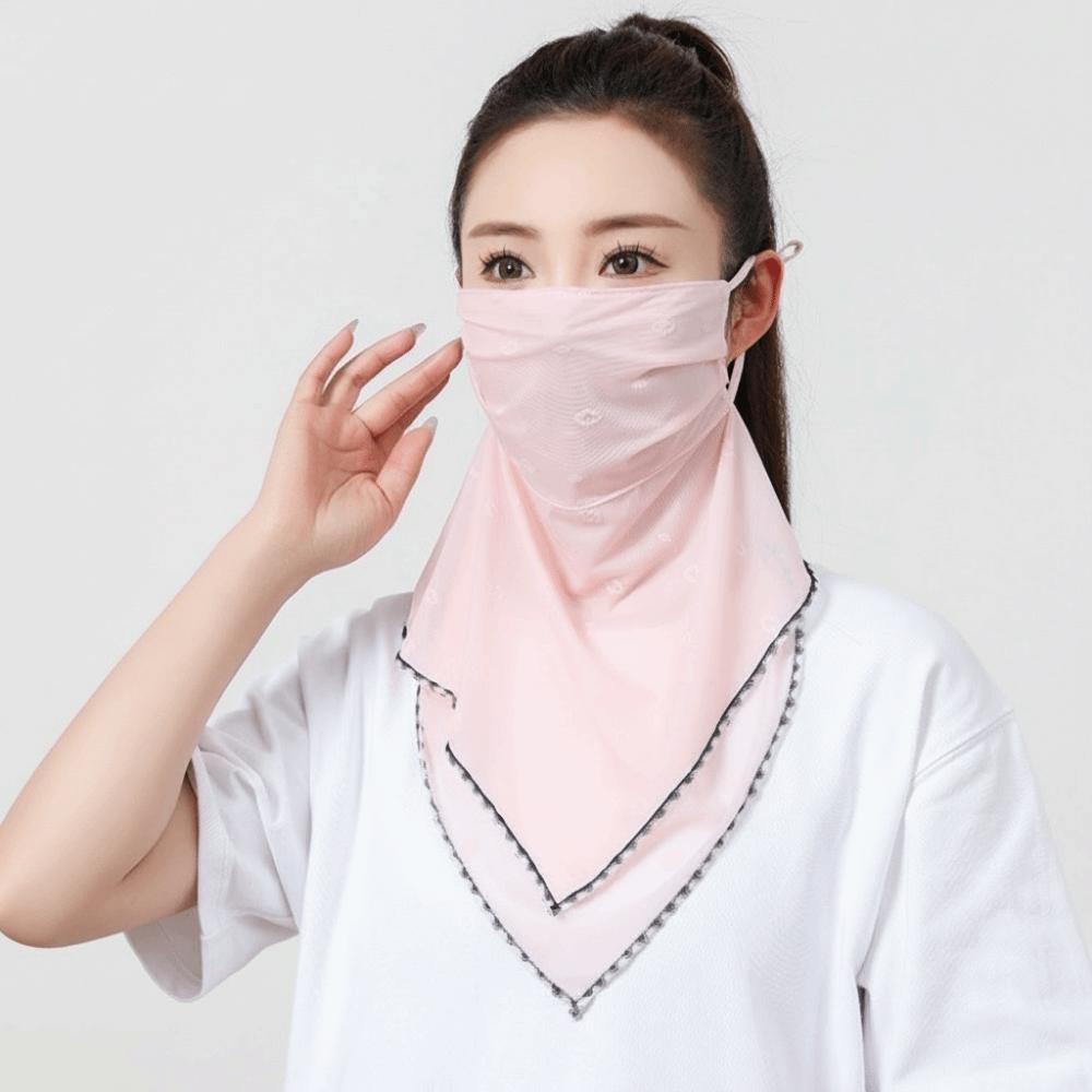 Lace Ice Silk Mask Elastic Sunscreen Veil Fashion Triangular Scarf  Sports