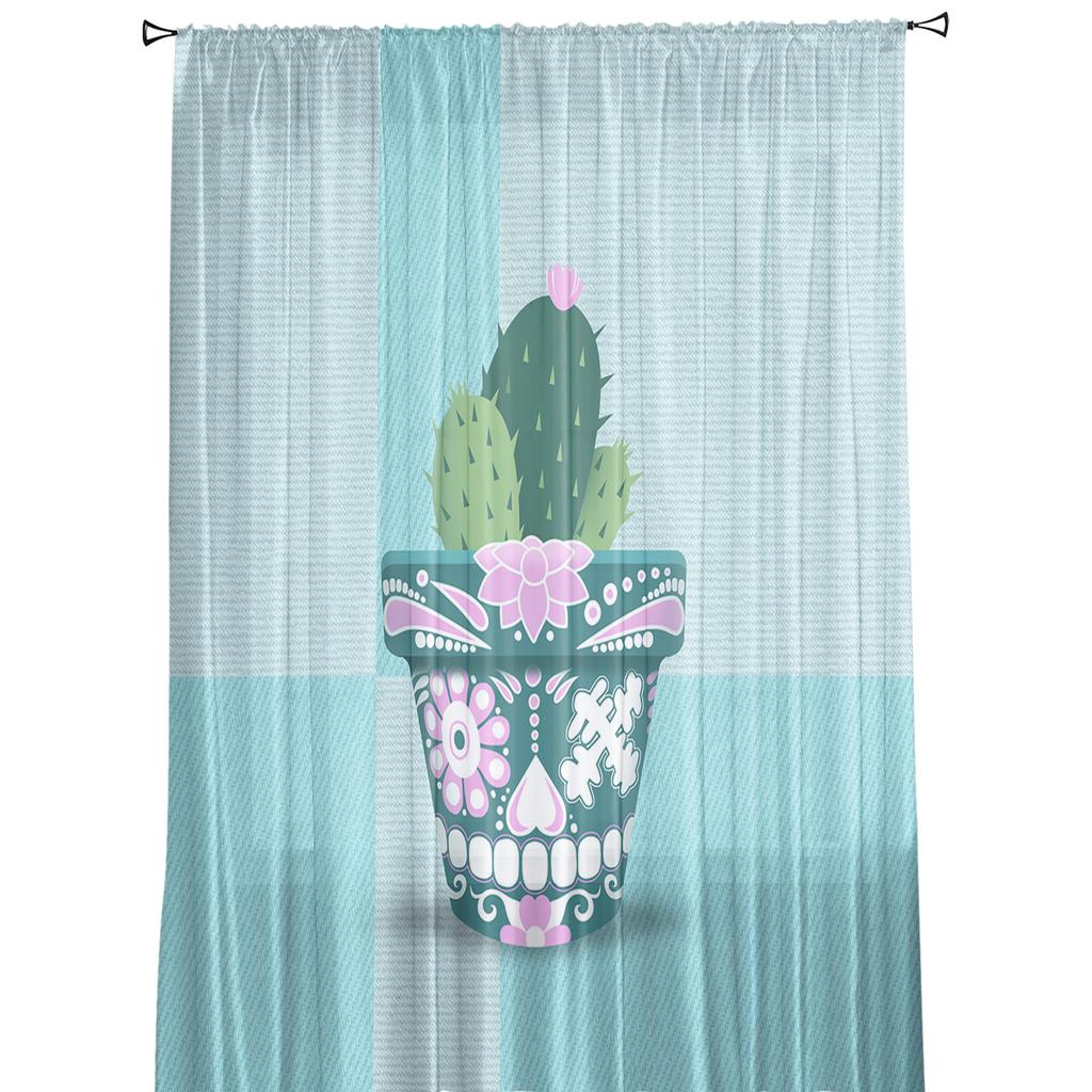 Plant Cactus Flower Pot Tulle Curtains For Living Room Decoration Modern Chiffon Sheer Voile Kitchen Curtain