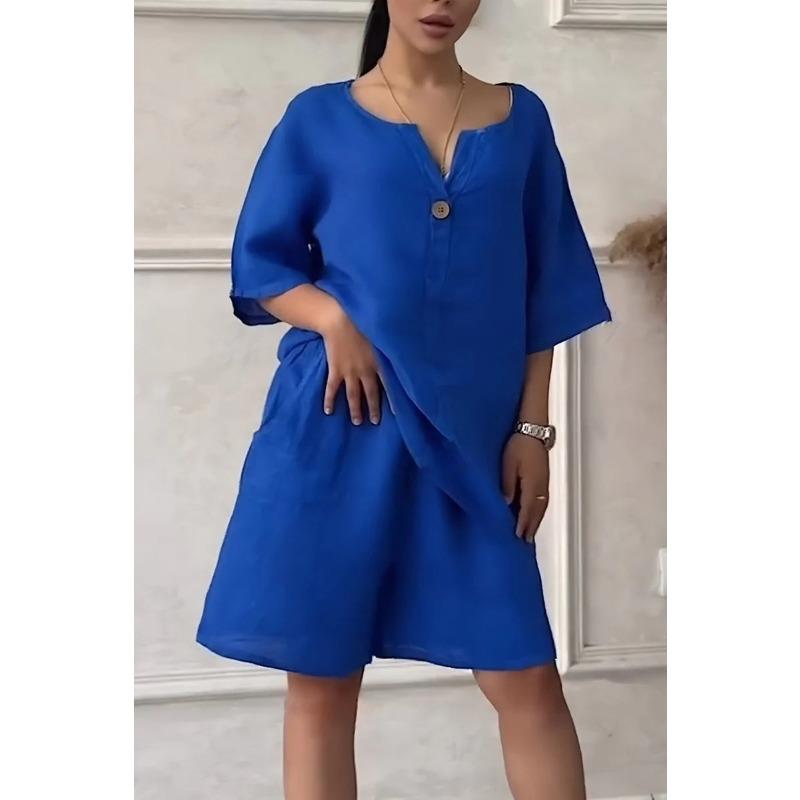 Sommer Damen Übergröße Hemdanzug High Waist Lockerer Shortsanzug